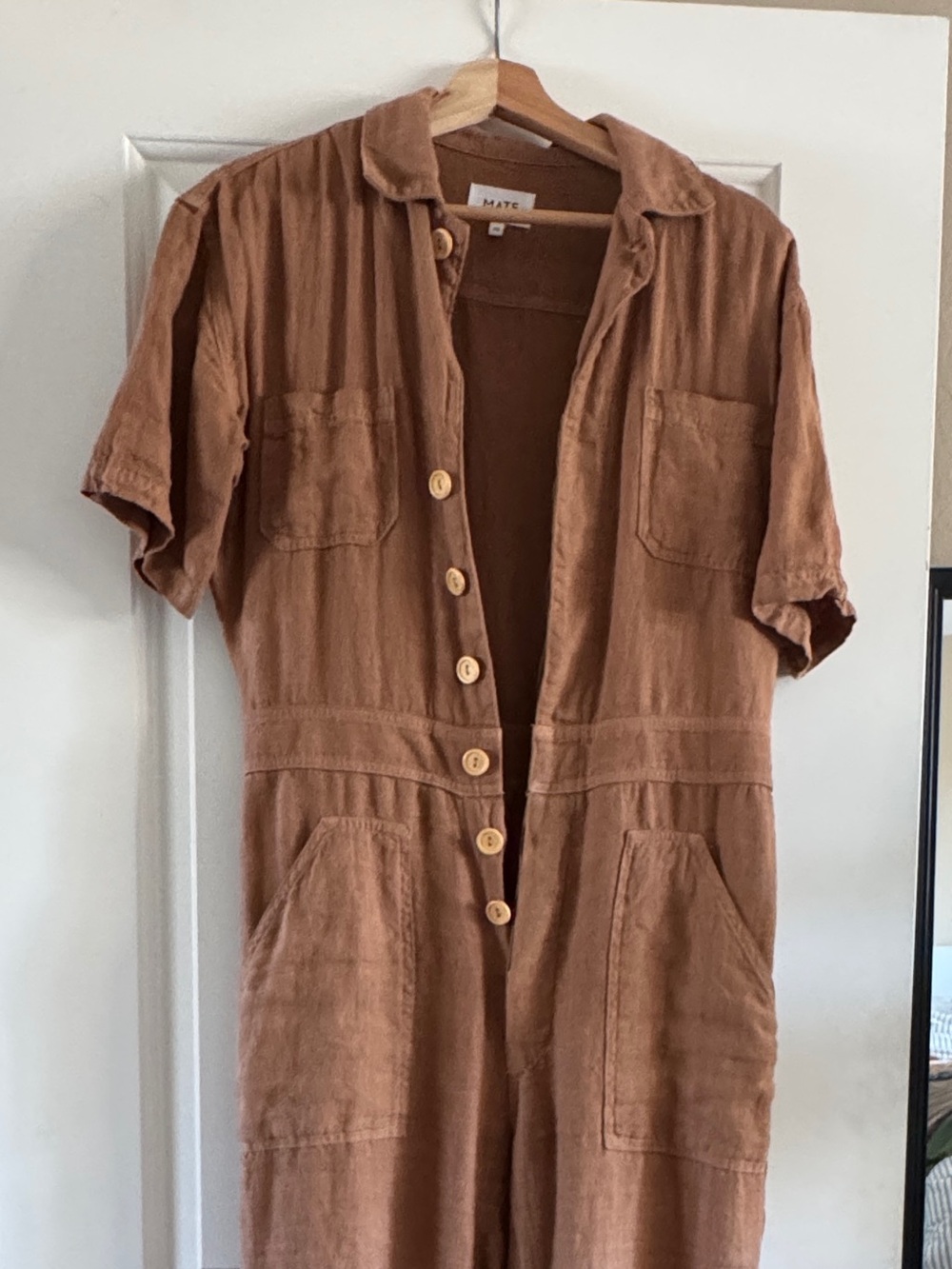 MATE the Label Short-Sleeve Linen Jumpsuit in Rust